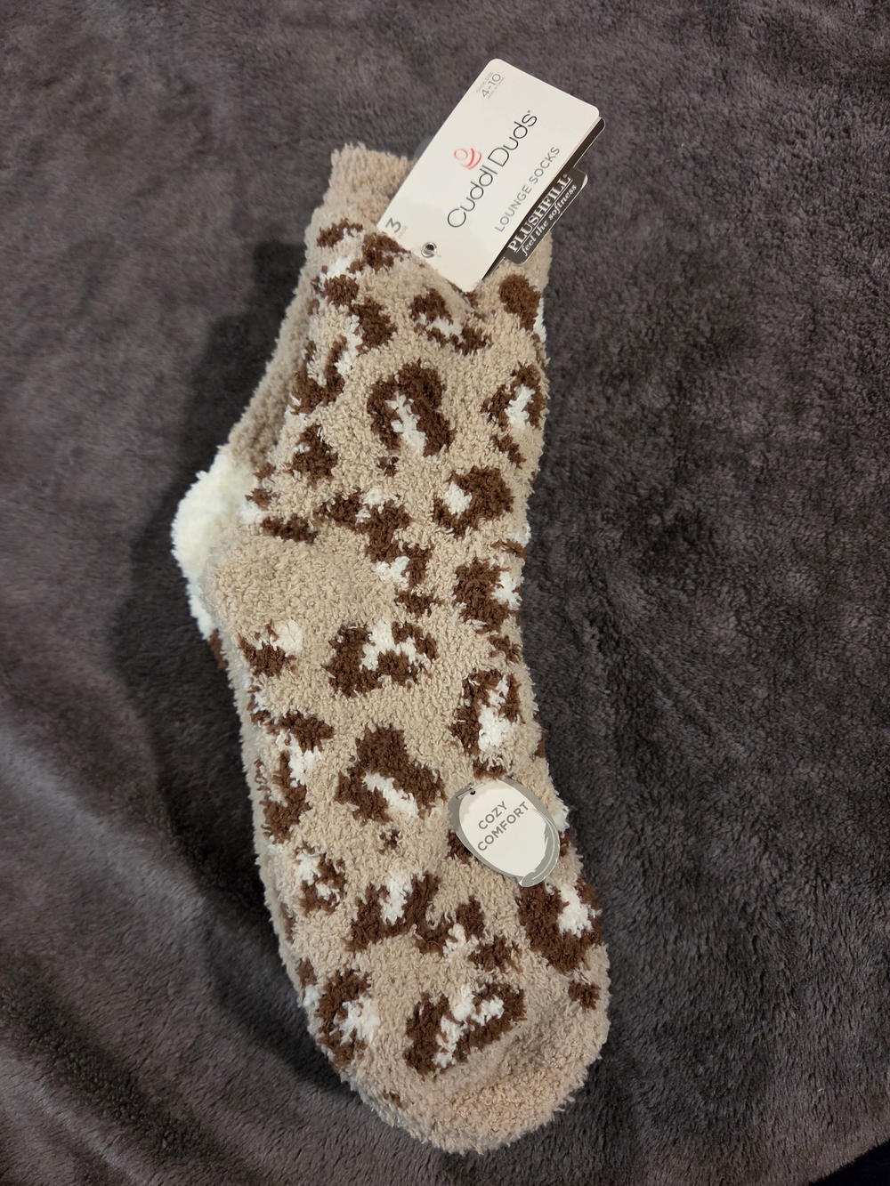 Cuddl Duds Cozy Leopard Print Fuzzy Socks - Brown & Cream